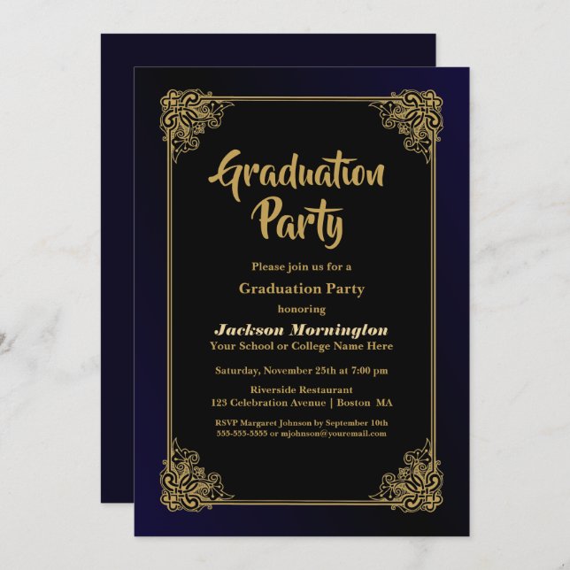 Gold Border Graduation Party Invitation (Front/Back)