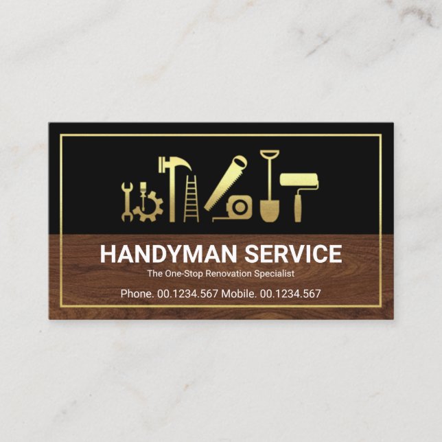 Gold Border Handyman Tools Timber Layer Builder Business Card (Front)