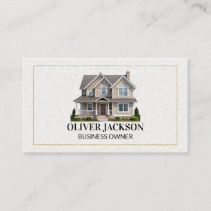 Gold Border   Home Icon   Paper Texture Business Card