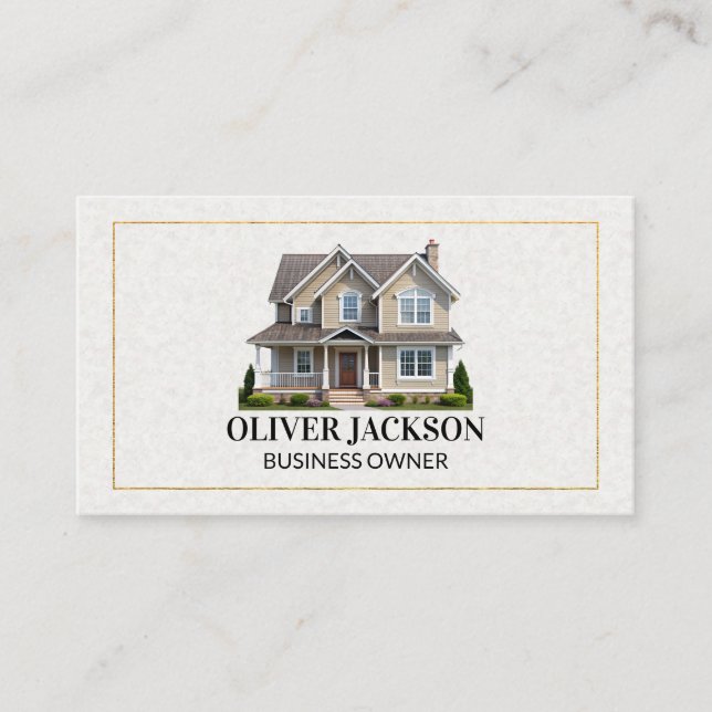 Gold Border | Home Icon | Paper Texture Business Card (Front)