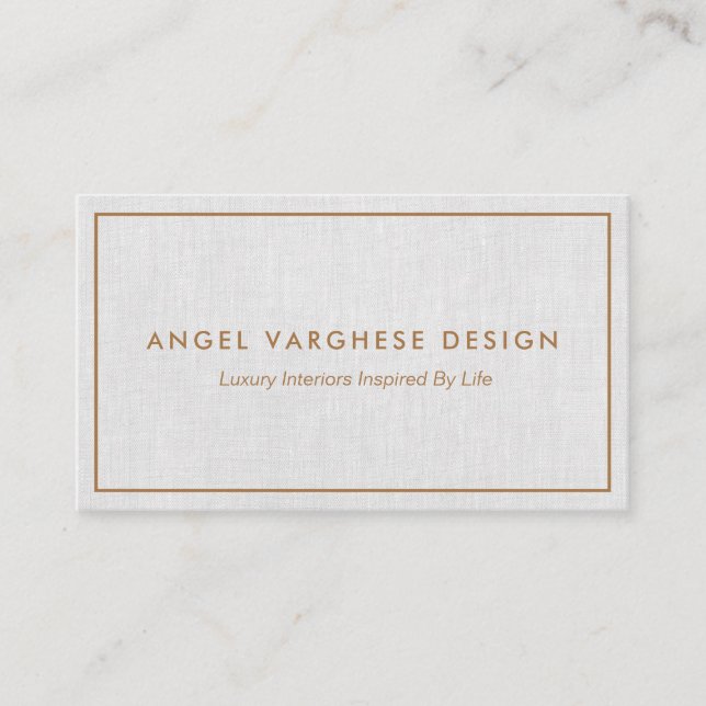 Gold Border Light Grey Linen Professional Business Card (Front)