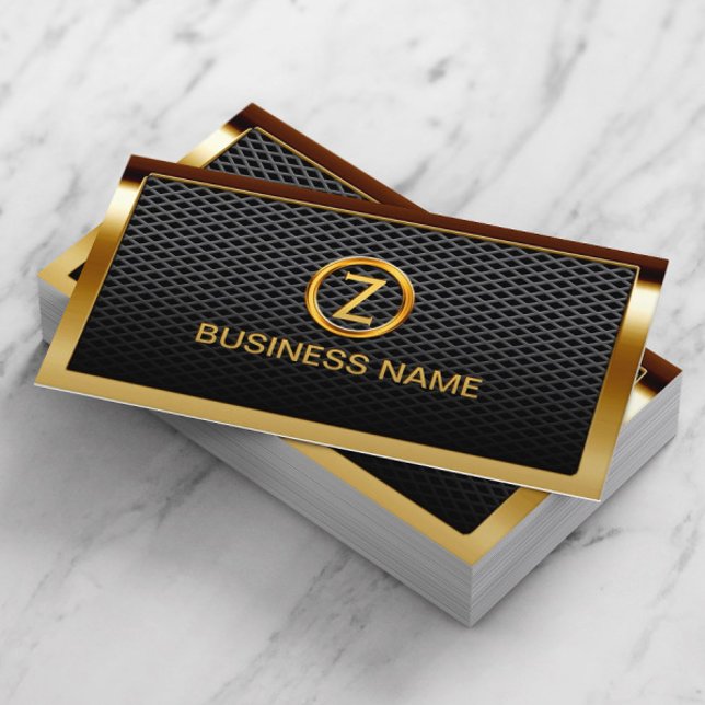 Gold Border Monogram Metal Cells Business Card (Creator Uploaded)