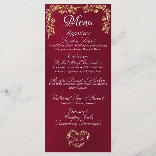 Gold Border on Burgundy Wedding Menu (Front)