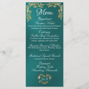 Gold Border on Teal Wedding Menu