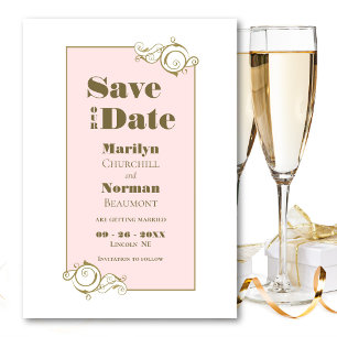 Gold Border Pink Wedding Save The Date