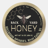 Gold Border Queen Bee with Honeycomb Honey Jar