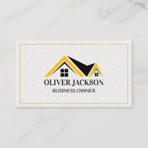 Gold Border   Rooftop Icon   Paper Texture Business Card
