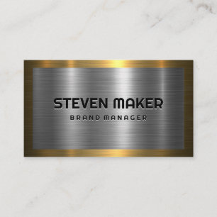 Gold Border   Silver Metallic Background Business Card