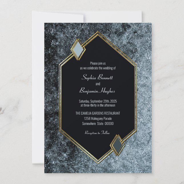 Gold Border Silver Wedding Invitation (Front)