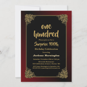 Gold Border Surprise 100th Birthday Invitation