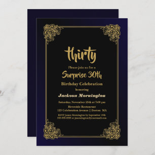 Gold Border Surprise 30th Birthday Party Invitation