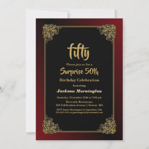 Gold Border Surprise 50th Birthday Invitation