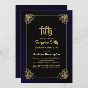 Gold Border Surprise 50th Birthday Party Invitation