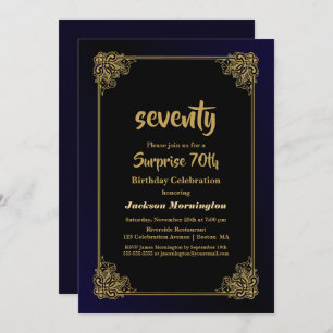 Gold Border Surprise 70th Birthday Party Invitation