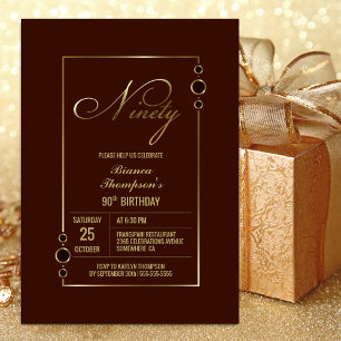 Gold Border Terracotta 90th Birthday Party Invitation