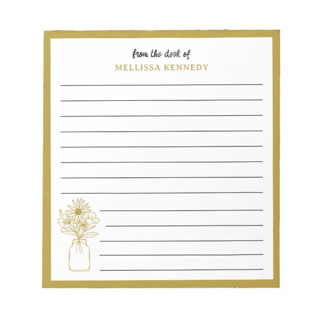 Gold Border Wildflower From The Desk Of  Lined  Notepad (Front)