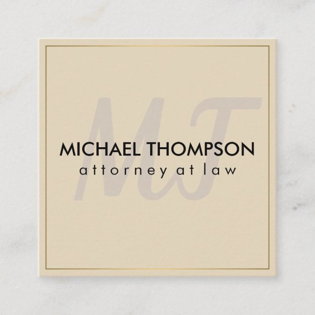 Gold Border with Monogram Square Business Card (Front)