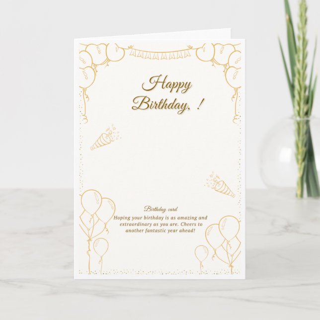 Gold Bordered Elegant Birthday Greeting Card (Front)