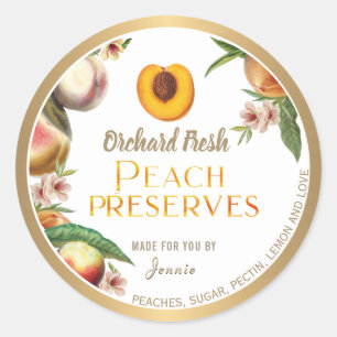 Gold Bordered Homemade Peach Jam Jelly Label