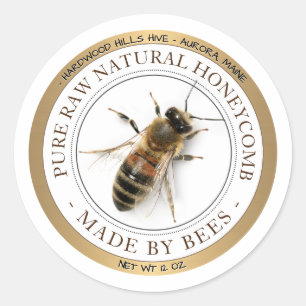 Gold Bordered Realistic Bee Honeycomb Label