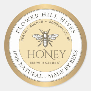 Gold Bordered Yellow White Honey Label French Bee