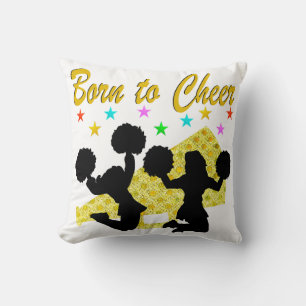 GOLD BORN TO CHEER MEGAPHONE CHEERLEADER CUSHION