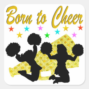 GOLD BORN TO CHEER MEGAPHONE CHEERLEADER SQUARE STICKER