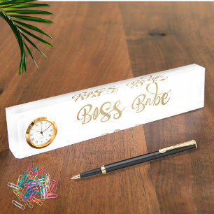 Gold Boss Babe Clock Nameplate