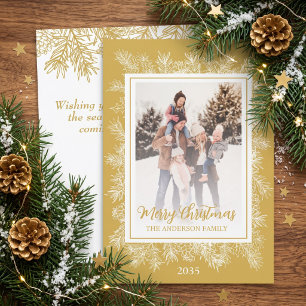 Gold Botanical Chic Vintage Photo Merry Christmas Holiday Card