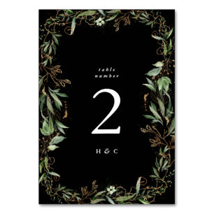 Gold Botanical Eucalyptus Elegant Greenery Black Table Number