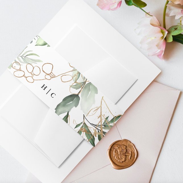Gold Botanical Eucalyptus Elegant Greenery Moss Invitation Belly Band (Creator Uploaded)