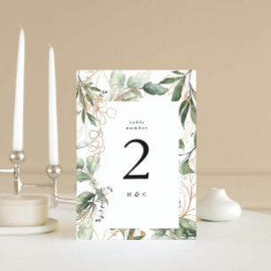 Gold Botanical Eucalyptus Elegant Greenery Moss Table Number
