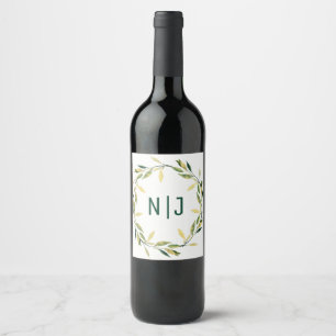 Gold Botanical Green Leaf Wreath Rustic Wine Label