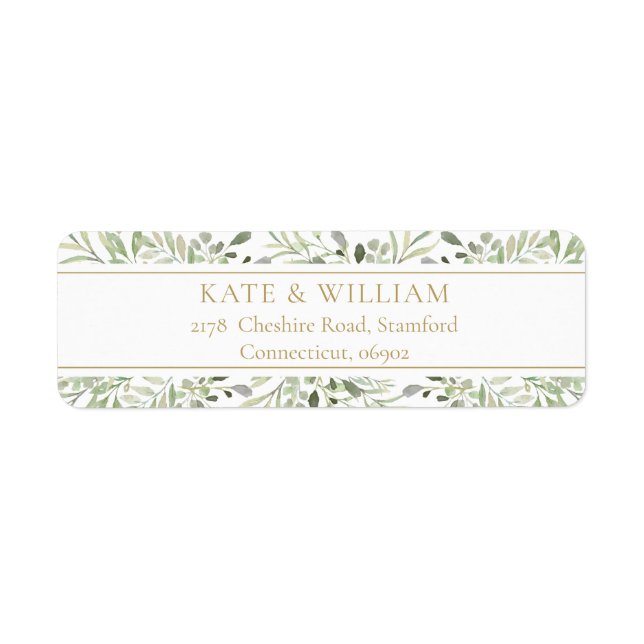 Gold Botanical Greenery Return address Label (Front)