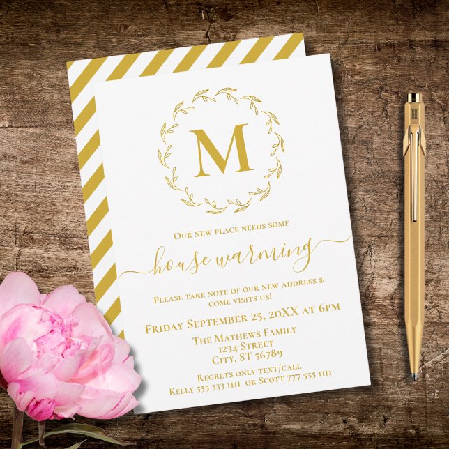 Gold Botanical Monogram House Warming Invitation (Creator Uploaded)