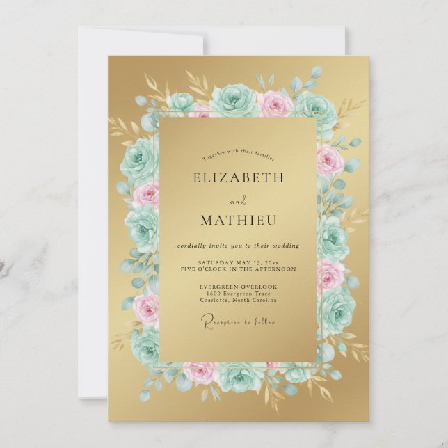 Gold Botanical Rose Arch Wedding Invitation (Front)