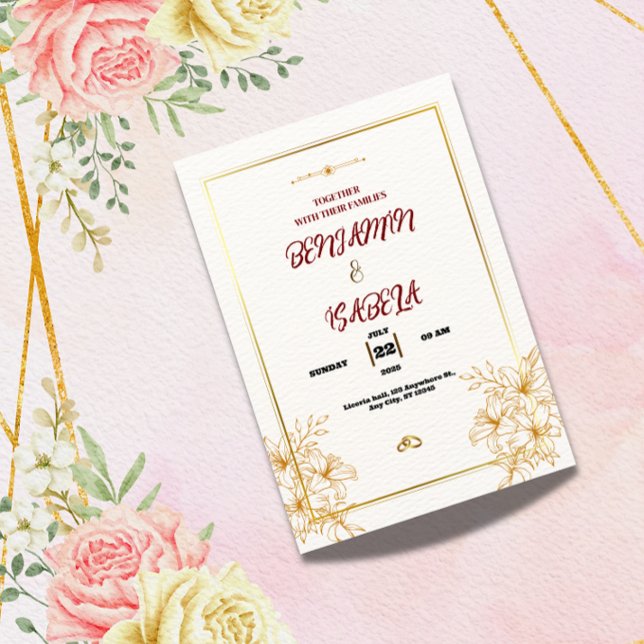 Gold Botanical Wedding invitation  (Creator Uploaded)