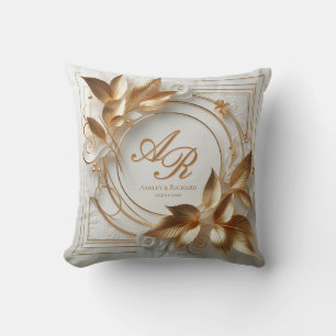 Gold Botanical Wedding Monogram Throw Pillow