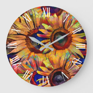 Gold Bouquet Sunflowers Collection Large Clock