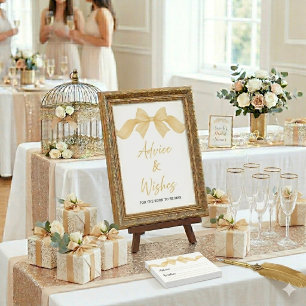 Gold Bow Bridal Shower Advice & Wishes Sign