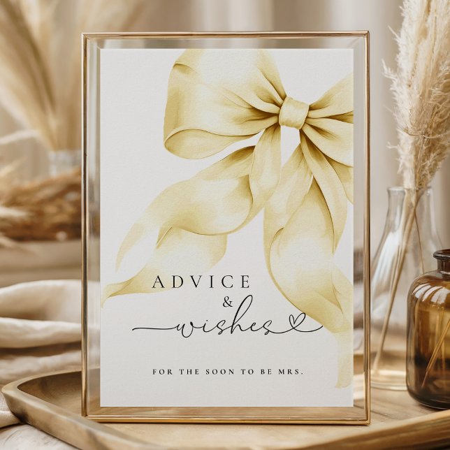 Gold Bow Bridal Shower Advice & Wishes Table Sign (Creator Uploaded)