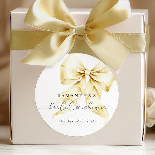 Gold Bow Bridal Shower Round Sticker