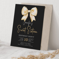 Gold Bow Coquette Script Sweet 16 Party Black