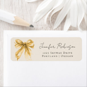 Gold Bow Coquette Script Sweet 16 Party Return Address Label
