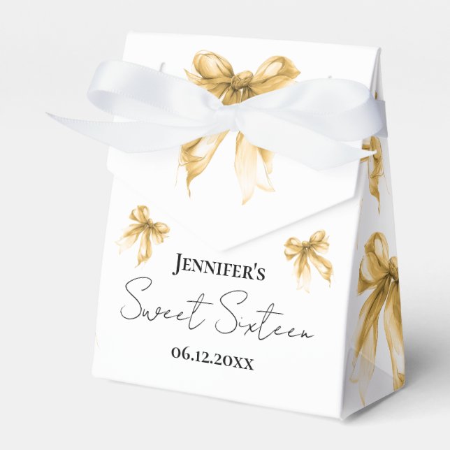 Gold Bow Coquette Script Sweet 16 Thank You  Favour Box (Front Side)