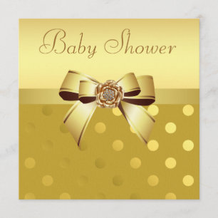 Gold Bow, Diamond Flower & Polka Dots Baby Shower Invitation
