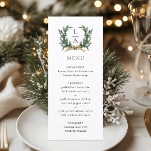 Gold Bow & Evergreen Wreath Wedding Menu