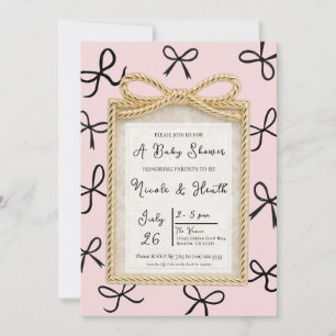 Gold Bow Frame & Little Black Bows Baby Shower Invitation