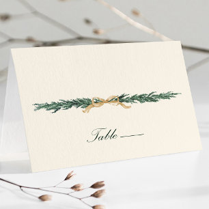 Gold Bow & Greenery Border Ivory Place Card