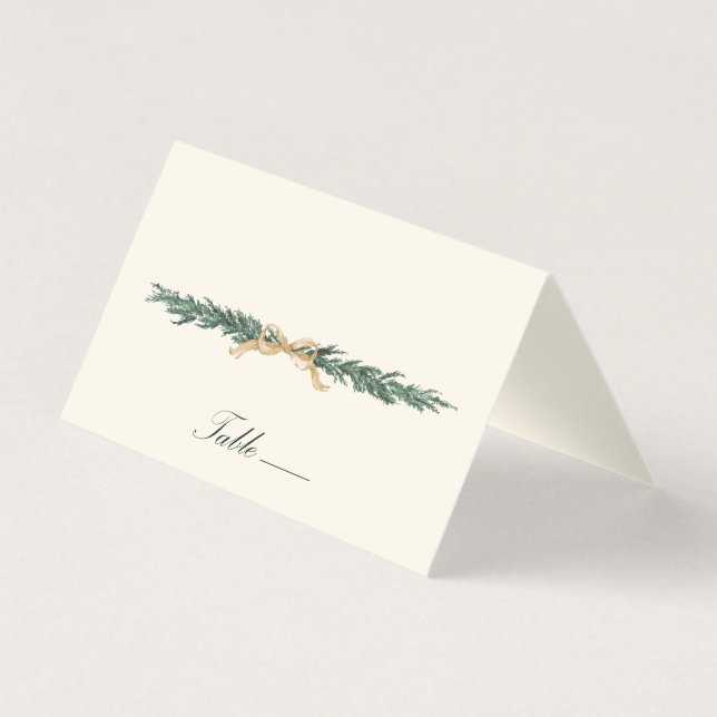 Gold Bow & Greenery Border Ivory Place Card (Front)